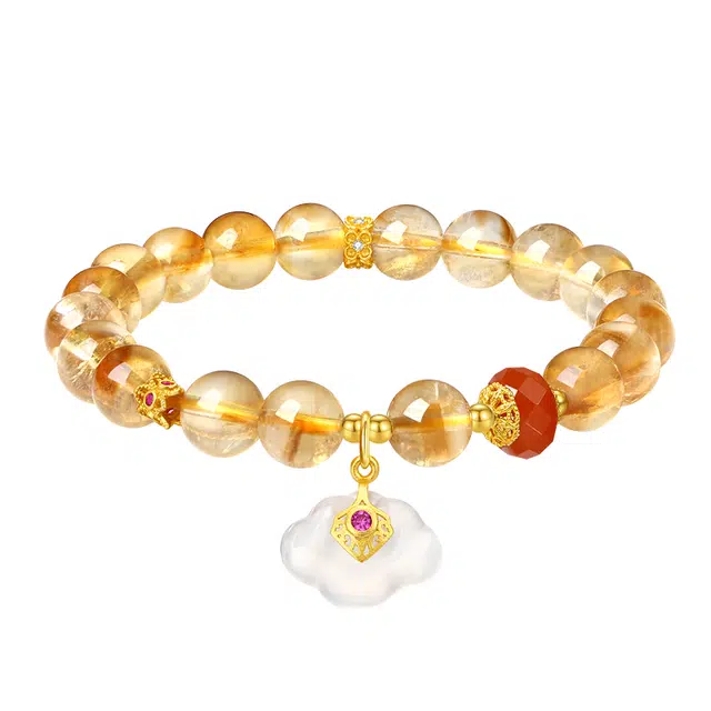 周大生 如意乐银镶玉平安锁串珠小众精致新中式手饰 水晶 手串 女款