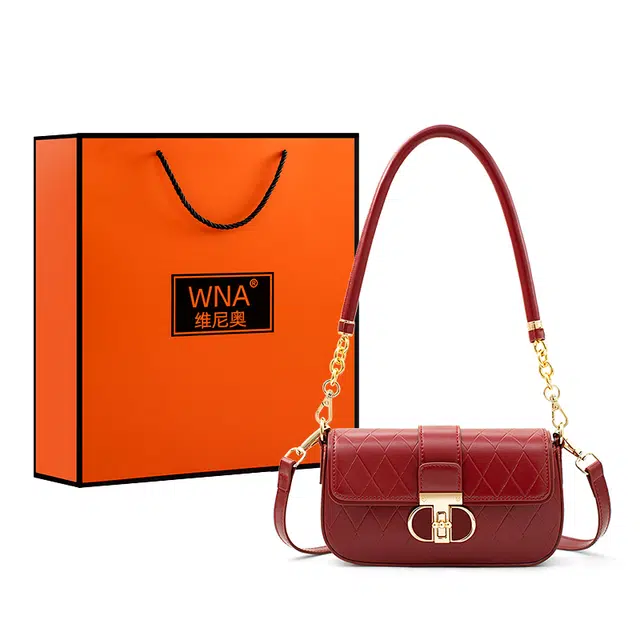 维尼奥 百搭法式简约通勤 合成革 单肩包 女款 红色