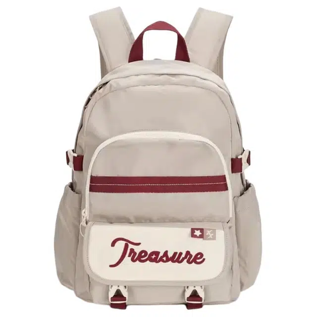 特步 简约童趣 织物 双肩包 男女同款情侣款 卡基色