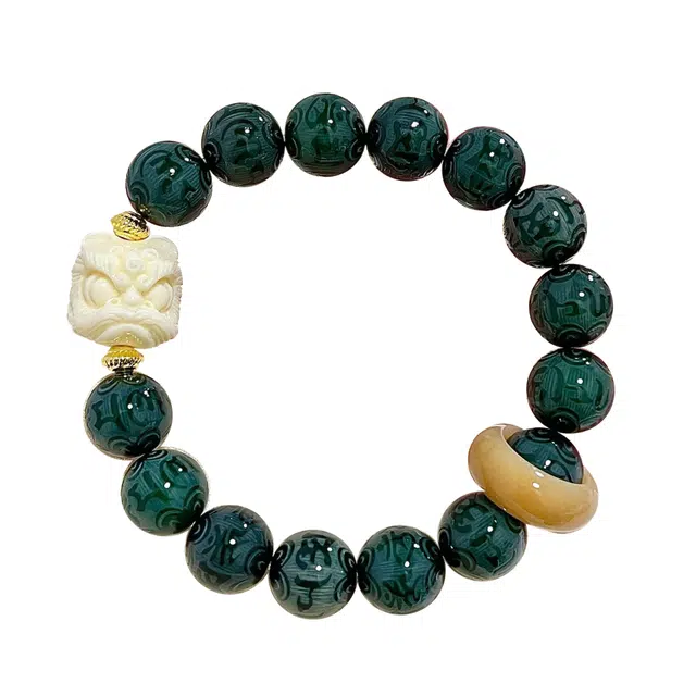 琉堇 新中式考试考研上岸文玩串珠 古风六字真言转运珠 国潮瑞兽醒狮招财纳福念珠 学业有成好运莲莲 菩提根 手串 男女同款情侣款