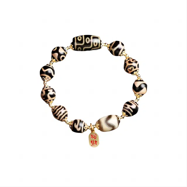 玉临门 国风民族风招财转运多天珠招财牌 玛瑙 手串 男女同款情侣款 送 男 女朋友 七 夕礼 物 礼盒包装