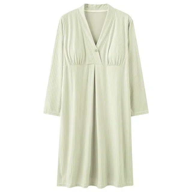 莫代尔 柔软舒适亲肤透气带胸垫防长袖睡裙 女款 浅绿色