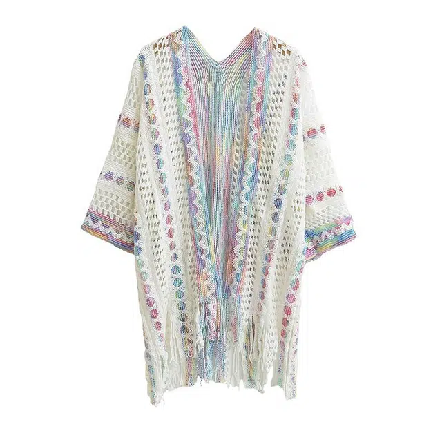 浪莎 旅游度假穿搭披风斗篷外套小清新民族风流苏开衫针织衫 披肩 女款