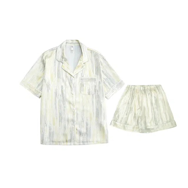 花蔓色 舒适凉爽透气短袖三分裤家居服睡衣套装 女款 象牙白