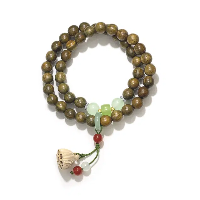 陌阡雪 新中式 小众设计 文玩 双圈好运莲莲 国潮复古双圈高级文玩盘串 琉璃 手串 男女同款情侣款 绿檀