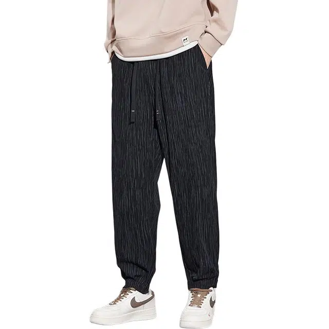 雅鹿 美式纹理百搭运动束脚九分宽松系带中腰休闲裤 男款