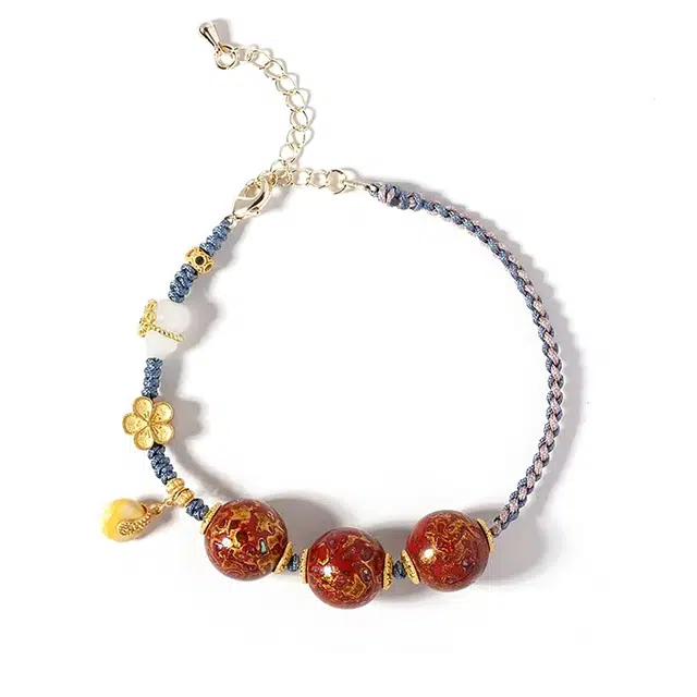 玉临门 新中式红红火火 鸿运当头转运珠编织串 木作 手串 女款 大漆