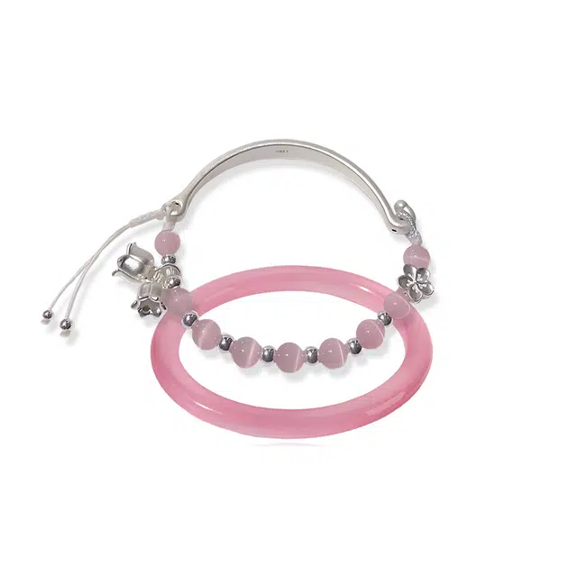 饰伴 纯正水润细腻温婉平安粉色 猫眼石 手镯 男女同款情侣款