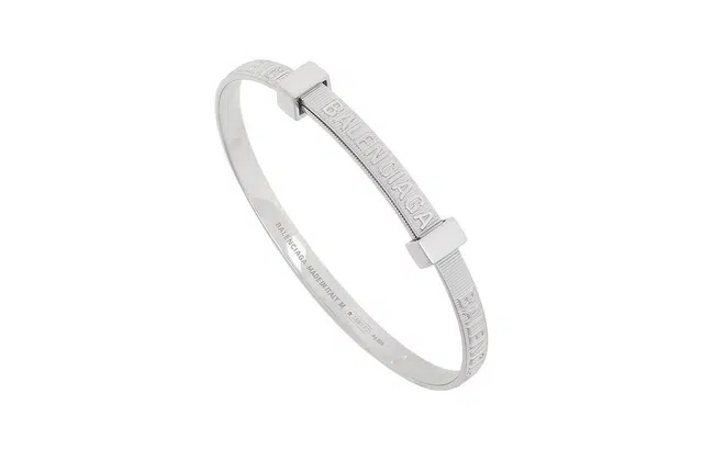 Balenciaga Logo Engraved Silver Bracelet
