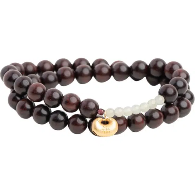 仙源 福字铃 新中式小众文玩念珠圆珠 双圈 平安福 紫檀 手串 女款 紫檀