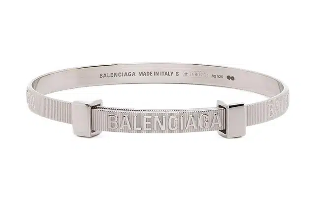 Balenciaga Logo Engraved Silver Bracelet
