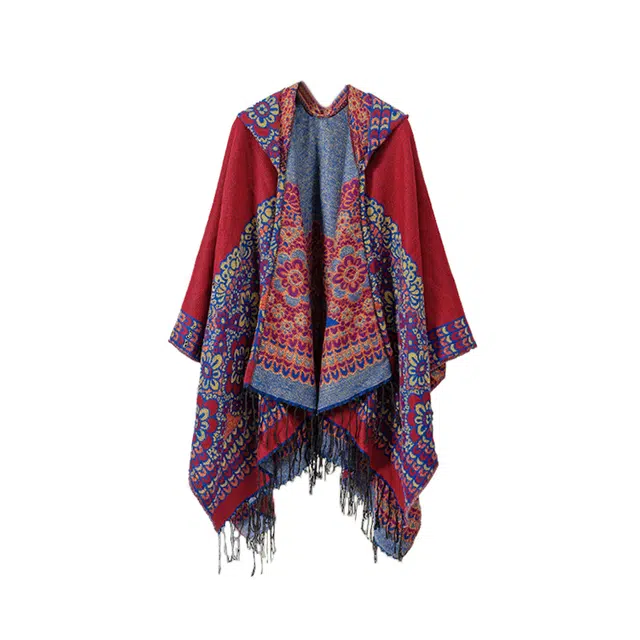 浪莎 民族风连帽波西米亚旅游拍照穿搭沙漠草原时尚保暖外搭斗篷 夏季空调毯 披肩 女款