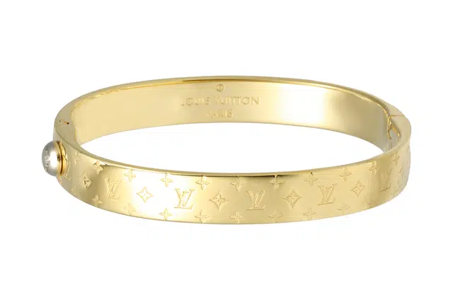 Louis Vuitton Monogram Engraved Brass Bracelet Gold