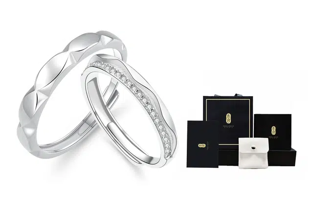 吉珂 时间缝隙情侣戒指一对 个性锆石微镶小众开口戒气质简约指环男女款情侣求婚告白戒指一对 学生 精美礼盒