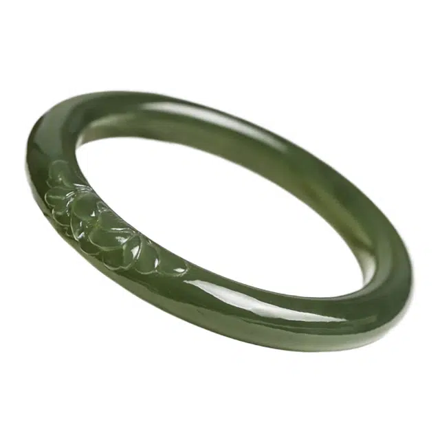 舒杰 花开富贵雕花手镯 和田玉 孤品  玉镯送妈  油润气质款 男女同款情侣款 青白玉