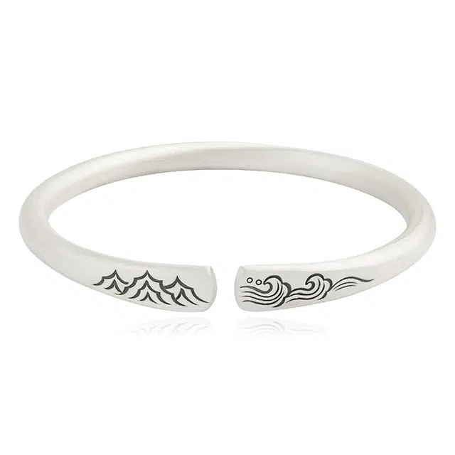 华髻 中国风复古山盟海誓 轻奢 典雅 国潮国风 简约高级 小众设计 新中式 合金 手镯 男女同款情侣款