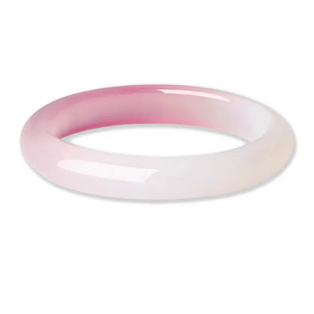 谧月珠宝 郁金香美人镯 国风温柔浪漫胭脂雪半粉素玉圈新中式桃之夭夭 玉髓 玉石手镯 女款