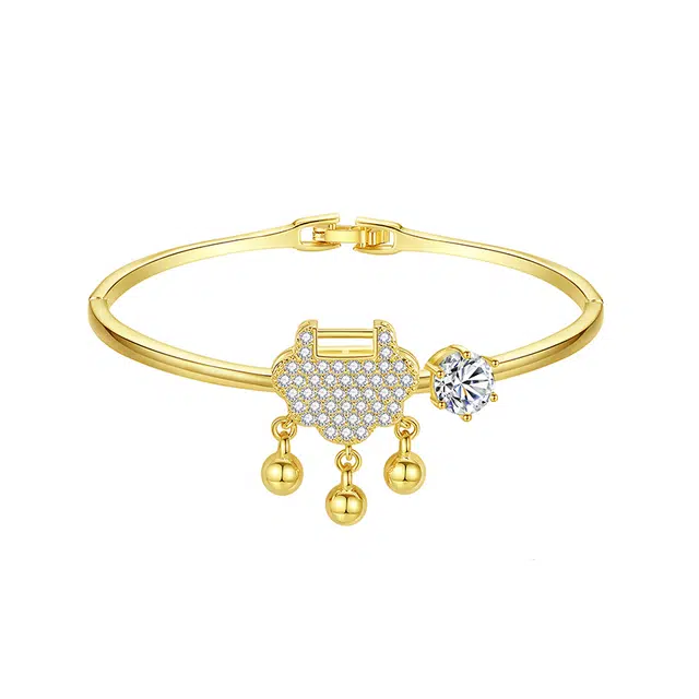 希遇 新中式吉祥如意平安锁长命锁小众设计高级感 开口可调节轻奢复古 合金 手镯 女款