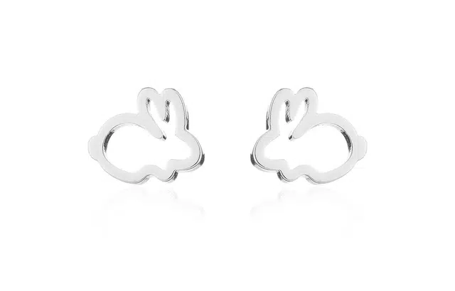 尚银福 萌趣兔子 日韩甜美少女心可爱简约灵动镂空迷你卡通小兔子时尚精致日常休闲百搭小众设计感耳饰 合金 耳钉 女款