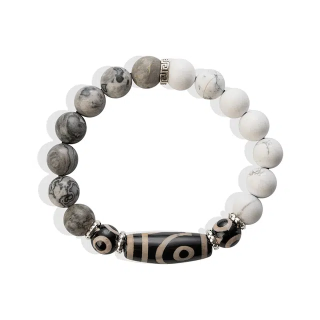 银千惠 太极天珠 新中式国潮藏式天珠转运珠复古招财手链 文玩把件佛珠绕指盘玩念珠小众百搭款串珠可调节首饰 地图石 手串 男款 礼盒装