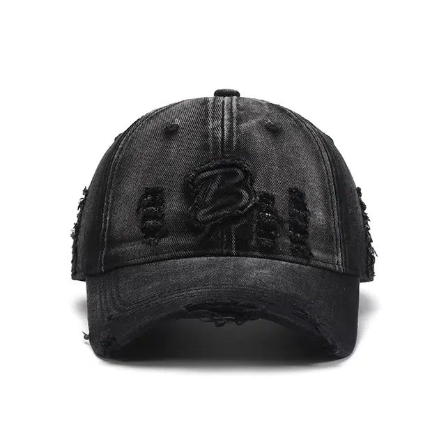 浪莎 字母贴布绣破洞欧美风 学院风户外软顶水洗弯檐显脸小防晒 棉 鸭舌帽 男女同款情侣款