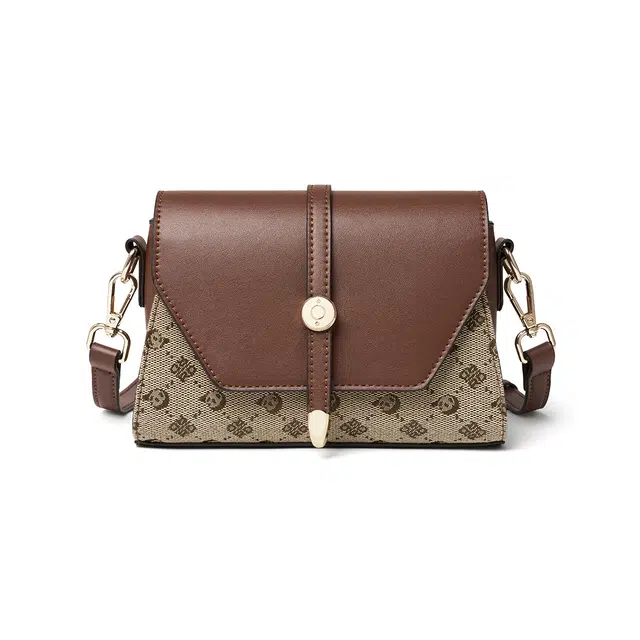 红蜻蜓 复古老花设计撞色百搭洋气 超细纤维合成革 斜挎包 女款 摩卡棕