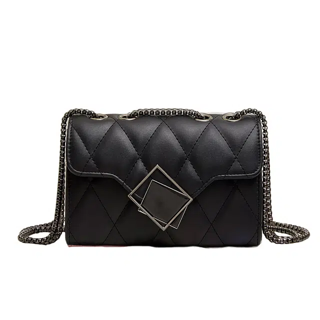 草丛喵喵喵 日常通勤百搭时尚链条小众高级质感 牛皮 单肩包腋下包斜挎包 常规 女款 黑色/白色