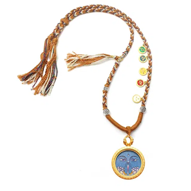 玉临门 国风消灾解难 绿度母可爱版唐卡热贡手绘 合金 吊坠 男女同款情侣款