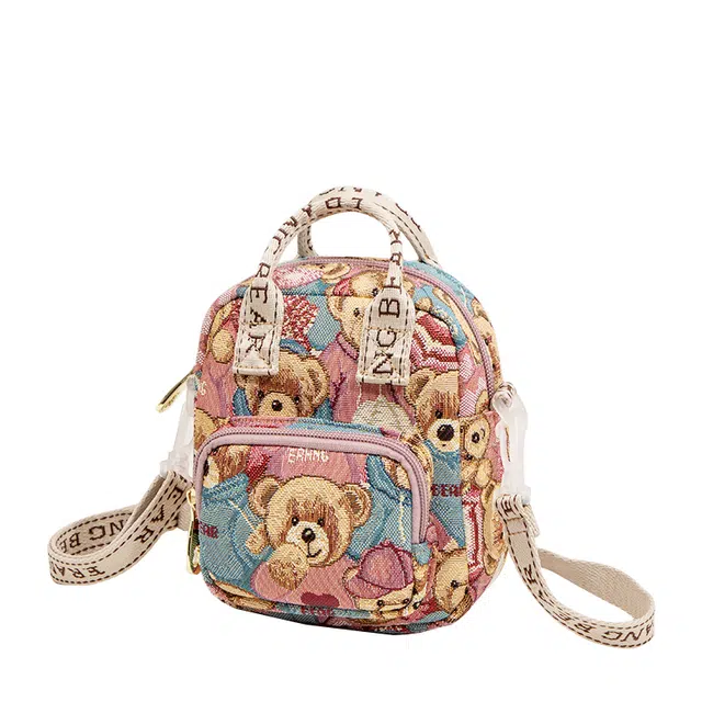 小熊依恋 手提包小熊图案刺绣斜挎包女创意 织物 多色