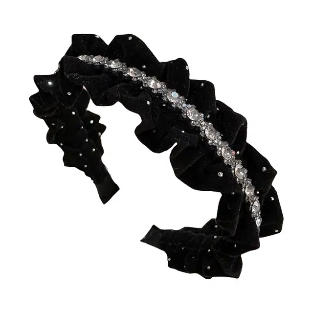 如花梦 蕾丝丝绒水钻蝴蝶结 宽边高颅顶压发 日常外出 发箍 女款