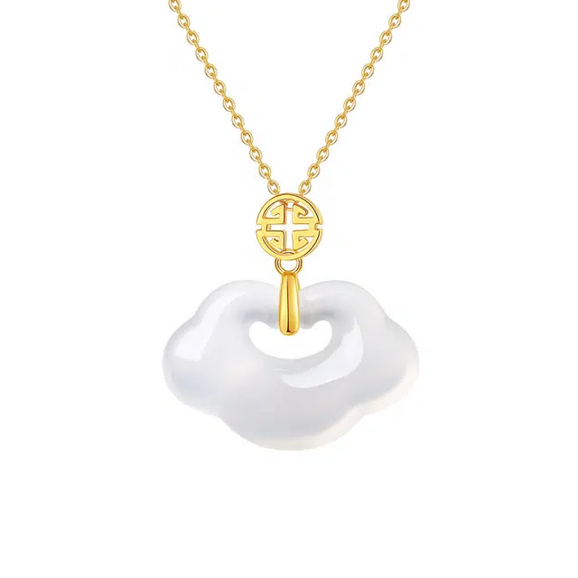 周百福 平安锁 鸿福平安锁吊坠 新中式国风复古 纳福吉祥长命锁轻奢高级感锁骨链 玉髓 玉石项链 男女同款情侣款