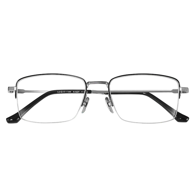 夕阳红 高清防蓝光超轻镜腿老花镜 纯钛 方形 功能性眼镜 男款 银间黑