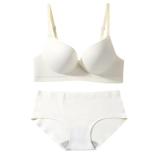 芬腾 无痕立体杯小胸聚拢文胸女大胸显小无钢圈收副乳防下垂内衣裤套装 女款