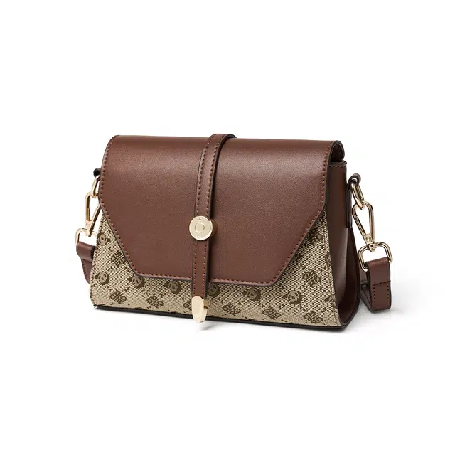 红蜻蜓 复古老花设计撞色百搭洋气 超细纤维合成革 斜挎包 女款 摩卡棕