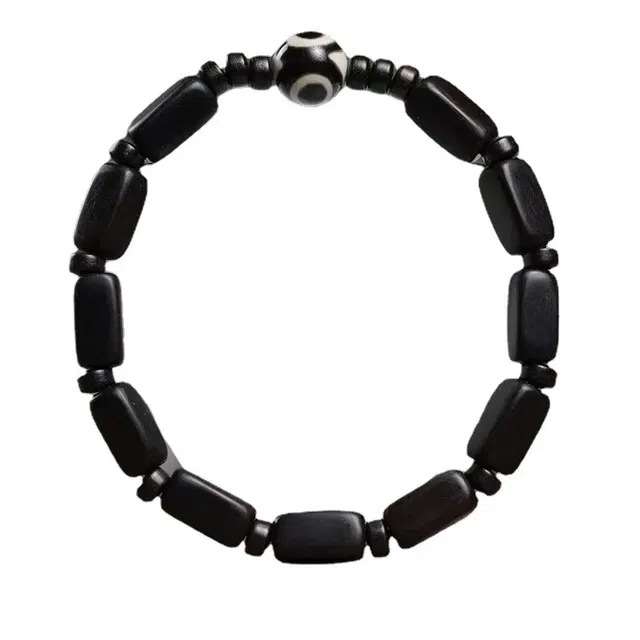 陌阡雪 国风竹节六字箴言念珠 木作 手串 男女同款情侣款 黑檀