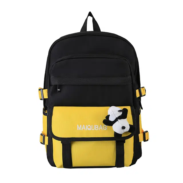 帕克熊 时尚潮流百搭大容量电脑包上课书包 帆布 双肩包 常规 男女同款情侣款 黄色/红色/绿色/黑色