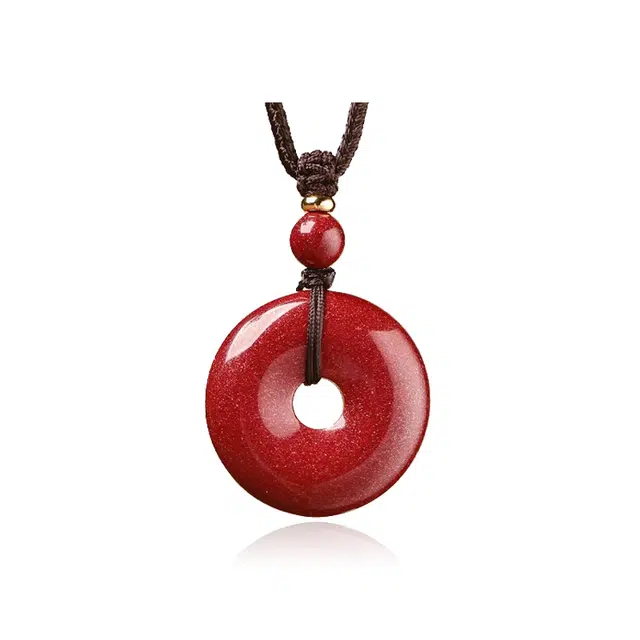 谧月珠宝 诸事顺意 新中式国风气质小众本命年平安扣  转运吉祥 轻奢精致复古高级 再造辰砂朱砂 玉石吊坠 男女同款情侣款