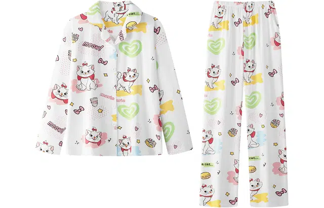 宫蝶 家居服休闲可外穿卡通满印开衫长袖长裤睡衣套装 女款 白色