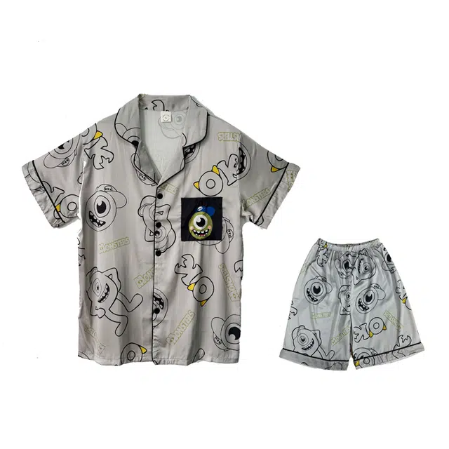 俏霓桐 卡通亲肤舒适凉感短袖开衫睡衣套装 男款 图色