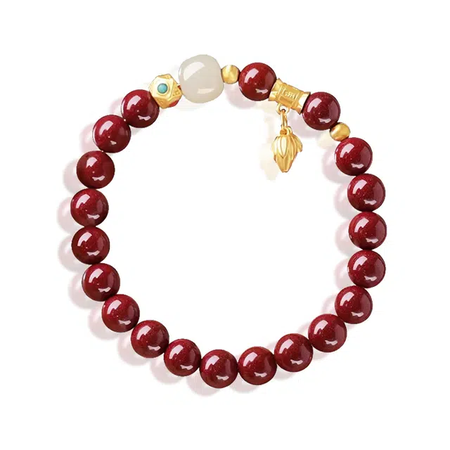 谧月珠宝 转运平安两世欢 新中式国风时尚简约个性气质优雅大方 精致小众设计本命年纳福上岸转运珠手饰 朱砂 手串 女款