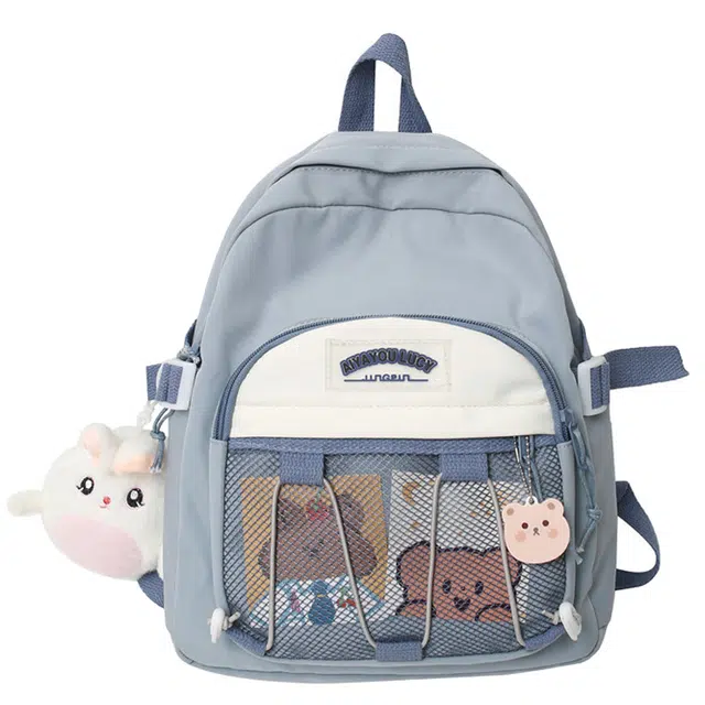 爱尔绅特 韩系甜美休闲简约日常通勤时尚百搭 尼龙 双肩包 小号 女款 蓝色/黑色粉红色/白配蓝/白配红