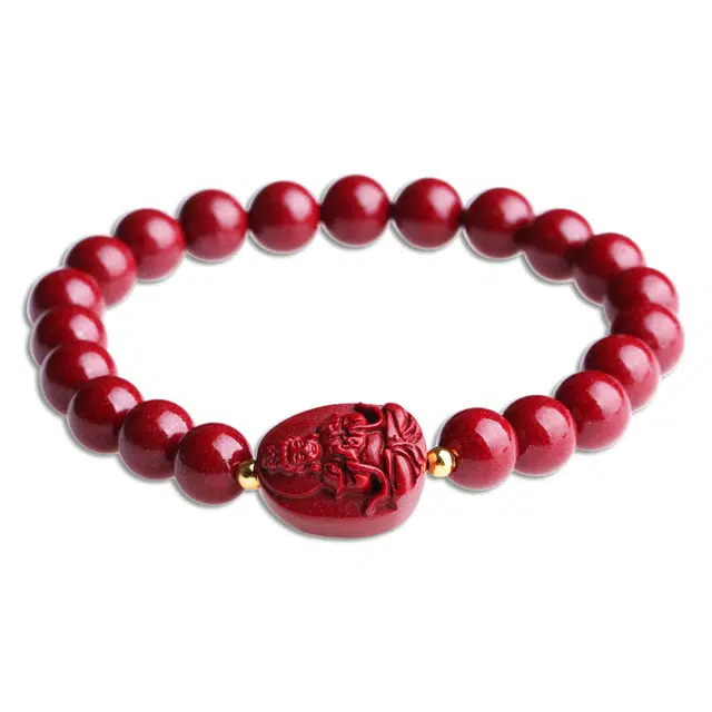 妍韵珠宝 本命佛护身符十二生肖属羊猴大日如来菩萨 再造辰砂朱砂 玉石手串 男女同款情侣款