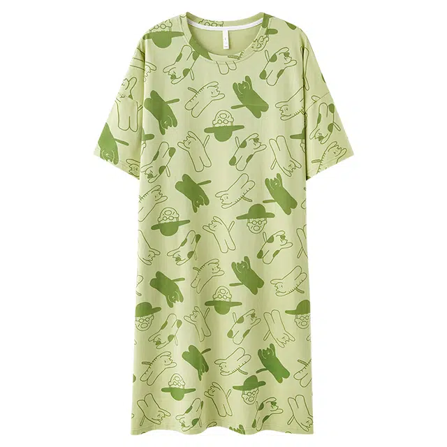 怡吾色 清新印花家居服圆领舒适套头短袖睡裙 女款