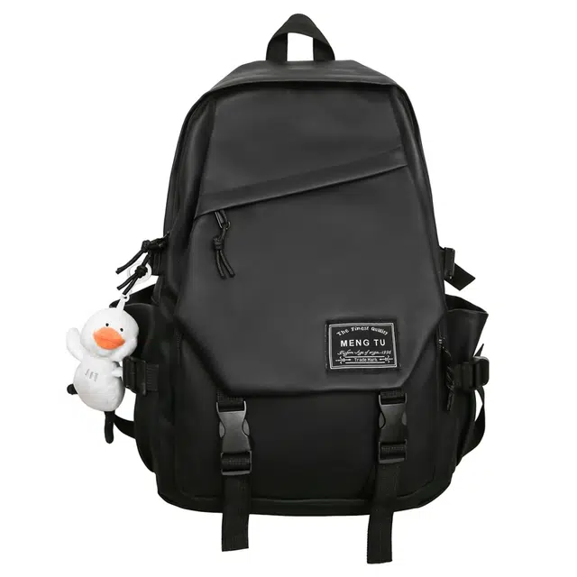 笛贝嘉 韩版潮牌简约防水时尚百搭 皮膜 双肩包 男女同款情侣款 黑色