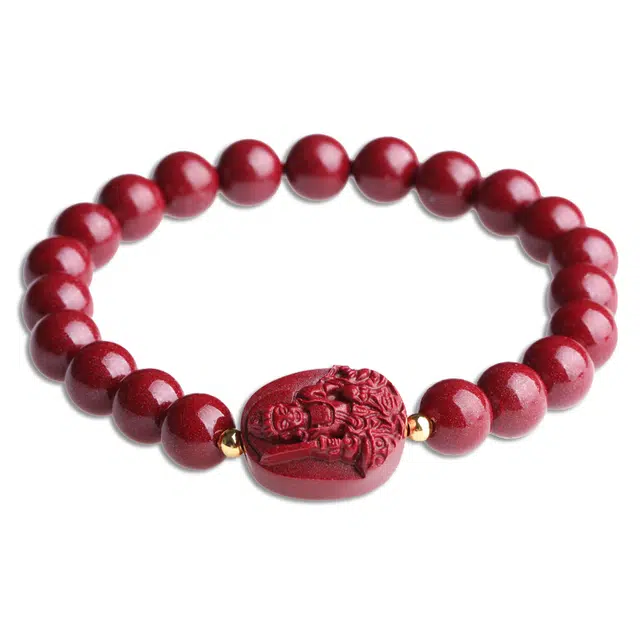 妍韵珠宝 高含量紫金砂本命佛十二生肖属兔文殊菩萨 再造辰砂朱砂 玉石手串 男女同款情侣款