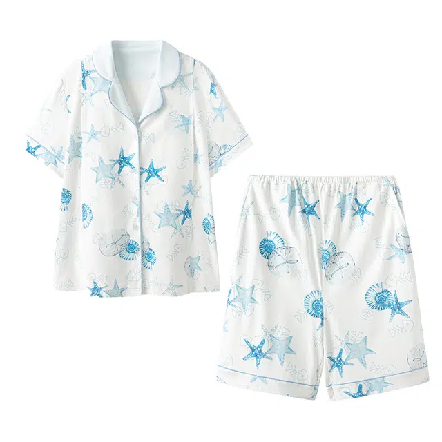 英氏 氨基酸护肤莱赛尔薄款孕妇家居服产后哺乳月子服短款可外穿睡衣套装 女款 蓝色