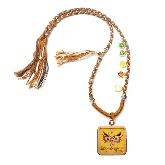 玉临门 国风招财转运 黄财神心眼加心咒唐卡热贡手绘 合金 吊坠 男女同款情侣款