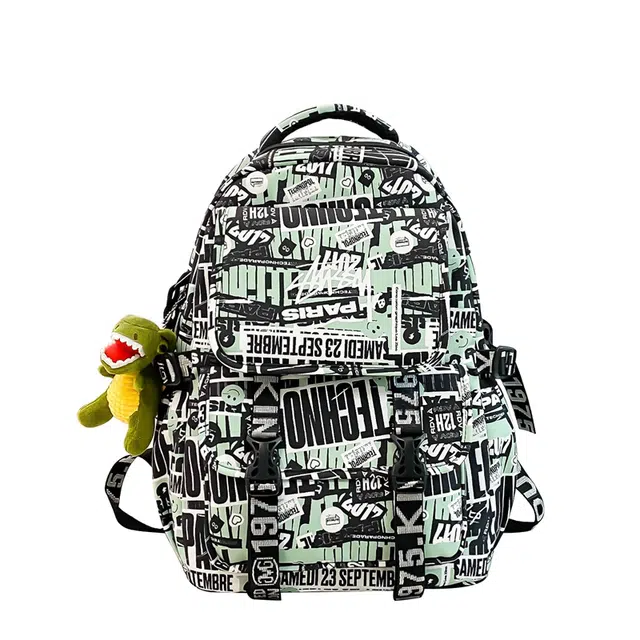 尊梵 通勤时尚拉链时尚 尼龙 双肩包 男女同款情侣款 绿色/彩色/白色/黑白