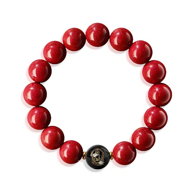 谧月珠宝 六字真言本命佛 国潮复古新中式轻奢精致小众 化太岁守护神招财平安转运 朱砂 玉石手串 男女同款情侣款