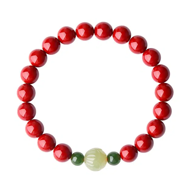 醉倾城 好运莲莲睡莲转运珠 新中式国潮复古精致个性小众设计轻奢高级感 朱砂 玉石手串 女款